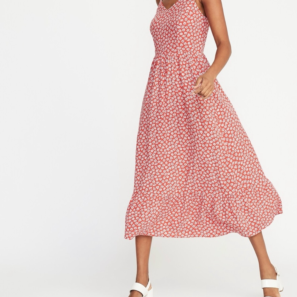 Old Navy Red Floral Midi Dress